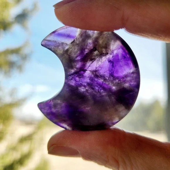 Purple crystal bundle - crescent moon & sphere with rainbow - gemstone - Picture 3 of 7
